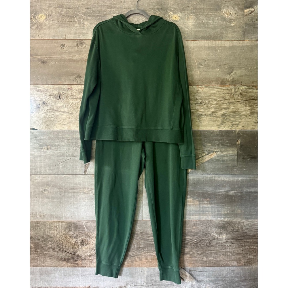 Pact Airplane 2-Pc Set Organic Cotton Sweatshirt Jogger Pants XL Forest Green